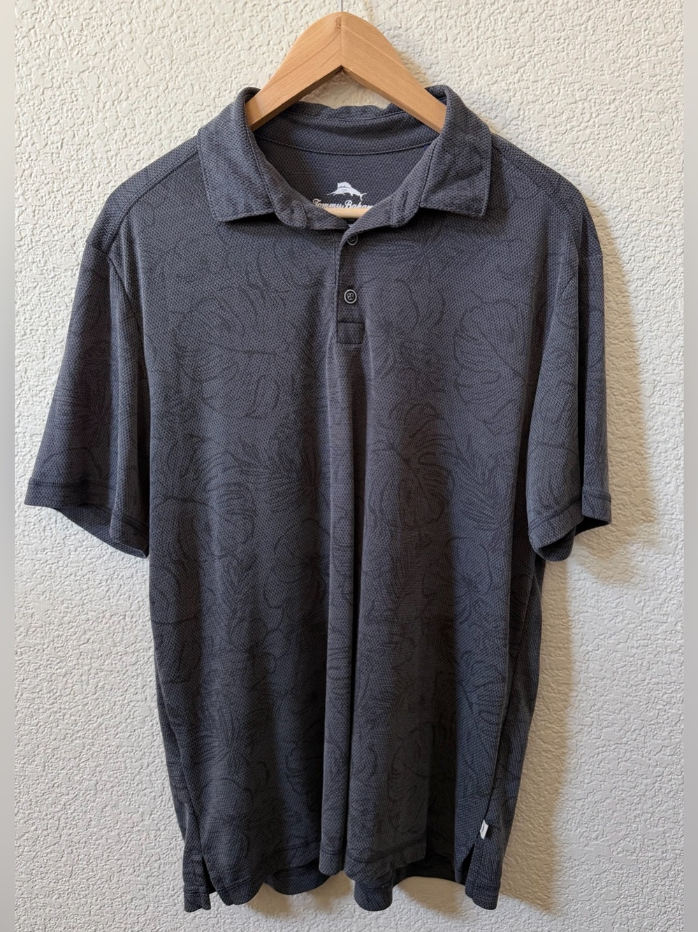 Tommy Bahama Mens Medium Gray Floral Palm Modal Blend Polo Shirt